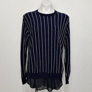 B + AB Blue White Round Neck Gorpcore Preppy Striped Pullover Sweater Size S